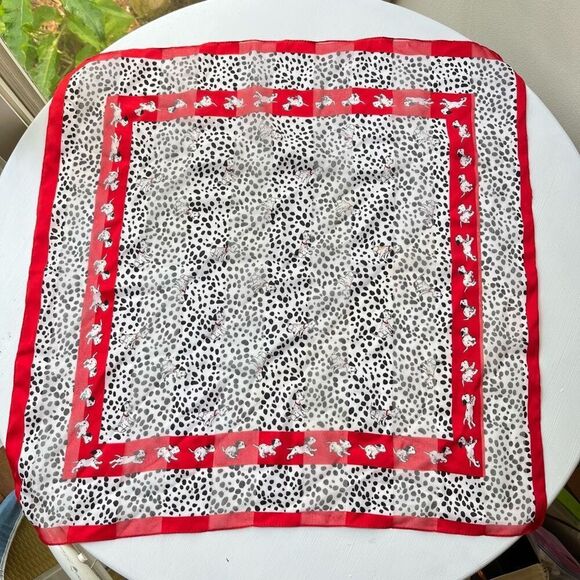 Vintage Disney 101 Dalmatians Puppy Scarf Red Border 23" x 23" Polka Dot Print - Picture 1 of 7